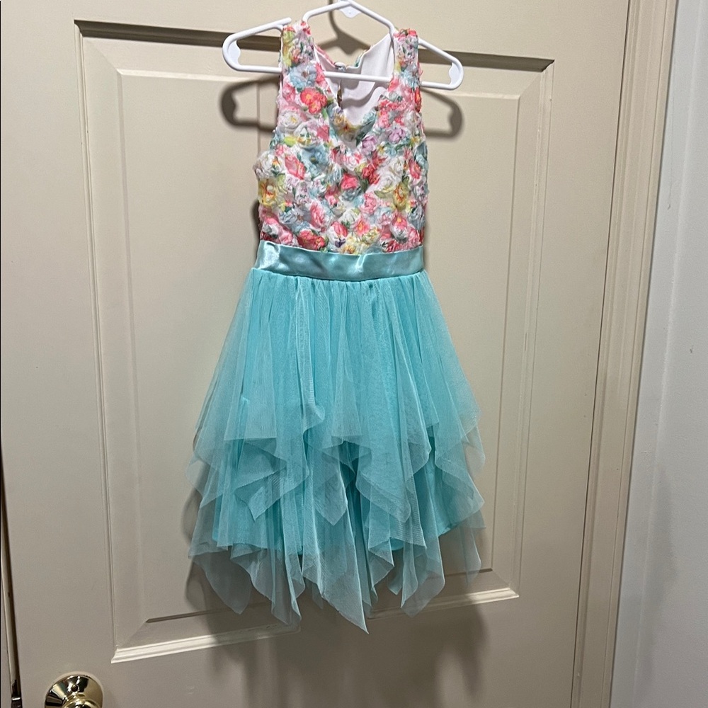 Nannette Floral Top with Aqua Tulle Skirt